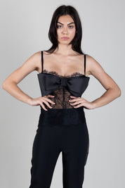 Elisabetta Franchi Top In Pizzo con Maxi Fiocco TO06566E2 NERO
