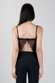 Elisabetta Franchi Top In Pizzo con Maxi Fiocco TO06566E2 NERO