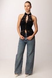 Khloe Femme Top In Pizzo con Scollo Halter 2318 BLACK