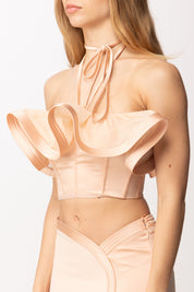 Elisabetta Franchi Top In Raso con Maxi Ruches e Nestri Al Collo TO03962E2 NUDE