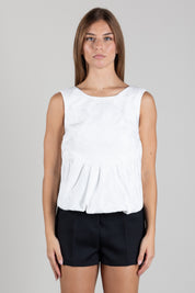 Elisabetta Franchi Top In Raso Jacquard con Piume TO08267E2 AVORIO