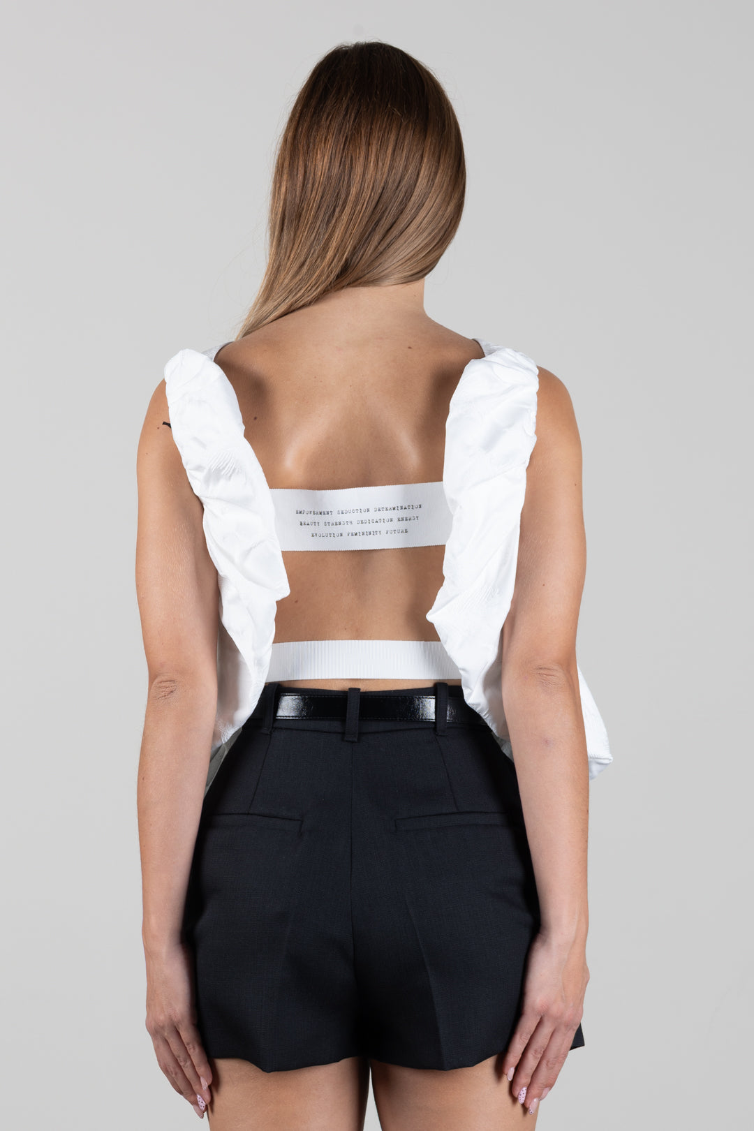 Elisabetta Franchi Top In Raso Jacquard con Piume TO08267E2 AVORIO