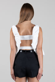 Elisabetta Franchi Top In Raso Jacquard con Piume TO08267E2 AVORIO