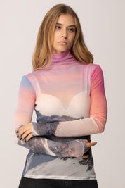 Patrizia Pepe Top In Rete Stampata con Collo Alto 2M4498 J667 CHIMERIC MOUNTAIN M