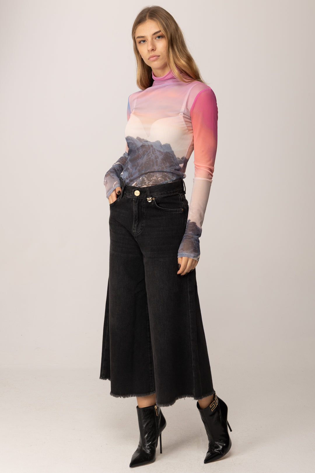 Patrizia Pepe Top In Rete Stampata con Collo Alto 2M4498 J667 CHIMERIC MOUNTAIN M