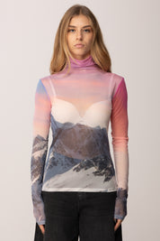 Patrizia Pepe Top In Rete Stampata con Collo Alto 2M4498 J667 CHIMERIC MOUNTAIN M