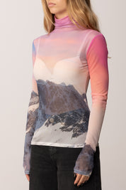 Patrizia Pepe Top In Rete Stampata con Collo Alto 2M4498 J667 CHIMERIC MOUNTAIN M