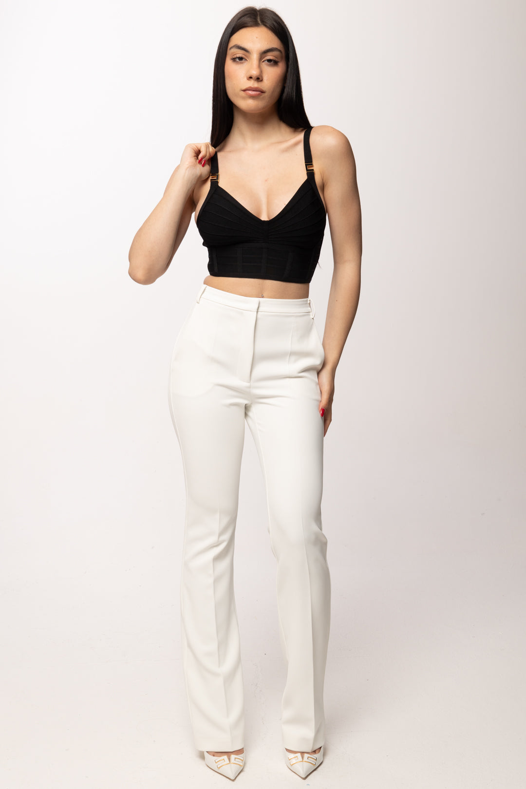 Elisabetta Franchi Top In Tessuto a Maglia 3d TK82D62E2 NERO