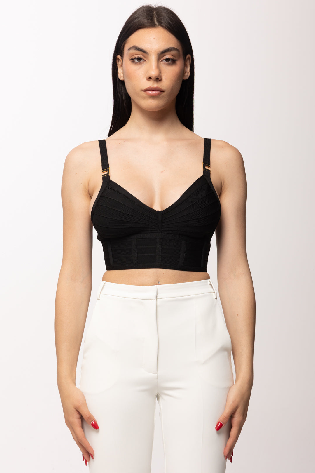 Elisabetta Franchi Top In Tessuto a Maglia 3d TK82D62E2 NERO