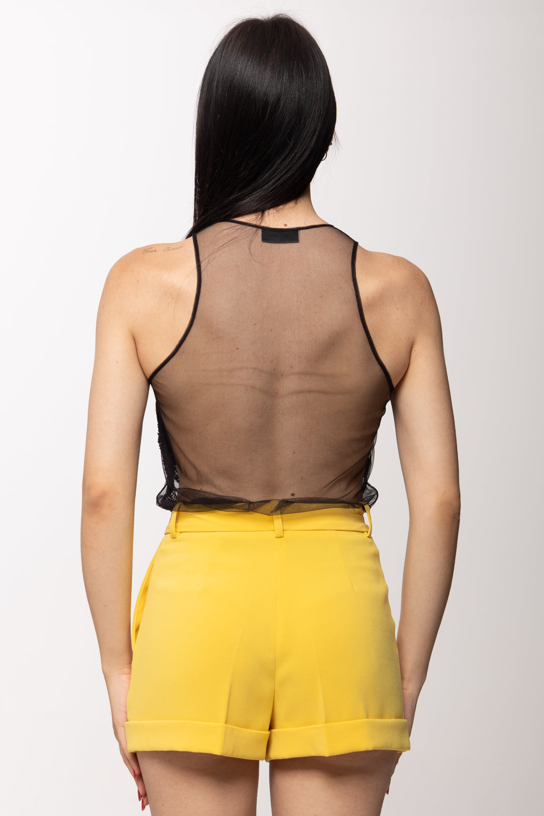 Elisabetta Franchi Top In Tulle Ricamato con Effetto Trasparenzaa RT06J62E2 NERO