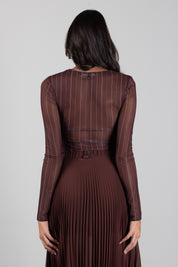Patrizia Pepe Top In Tulle Stretch a Righe 8M0193 J0068 WOOD BROWN STRIPE