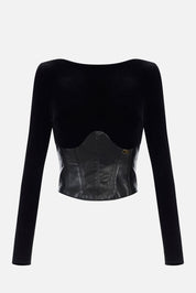 Elisabetta Franchi Top In Velluto con Inserto Bustier MD01357E2 NERO