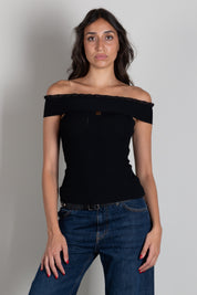 Elisabetta Franchi Top Jacquard con Scollo Off Shoulder TK07B66E2 NERO