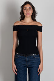 Elisabetta Franchi Top Jacquard con Scollo Off Shoulder TK07B66E2 NERO
