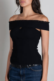 Elisabetta Franchi Top Jacquard con Scollo Off Shoulder TK07B66E2 NERO