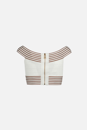 Elisabetta Franchi Top Lavorato a Maglia con Bordo a Righe TK44S61E2 AVORIO/CUOIO