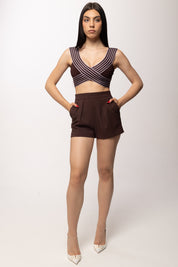 Elisabetta Franchi Top Lavorato a Maglia con Bordo a Righe TK44S61E2 CACAO/LILLA