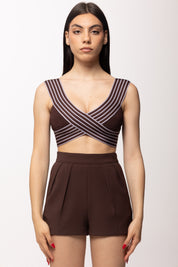 Elisabetta Franchi Top Lavorato a Maglia con Bordo a Righe TK44S61E2 CACAO/LILLA