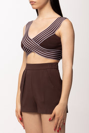 Elisabetta Franchi Top Lavorato a Maglia con Bordo a Righe TK44S61E2 CACAO/LILLA