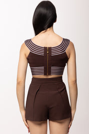 Elisabetta Franchi Top Lavorato a Maglia con Bordo a Righe TK44S61E2 CACAO/LILLA
