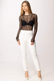 Elisabetta Franchi Top Maglia In Tulle con Tagli Bustier MD02161E2 NERO