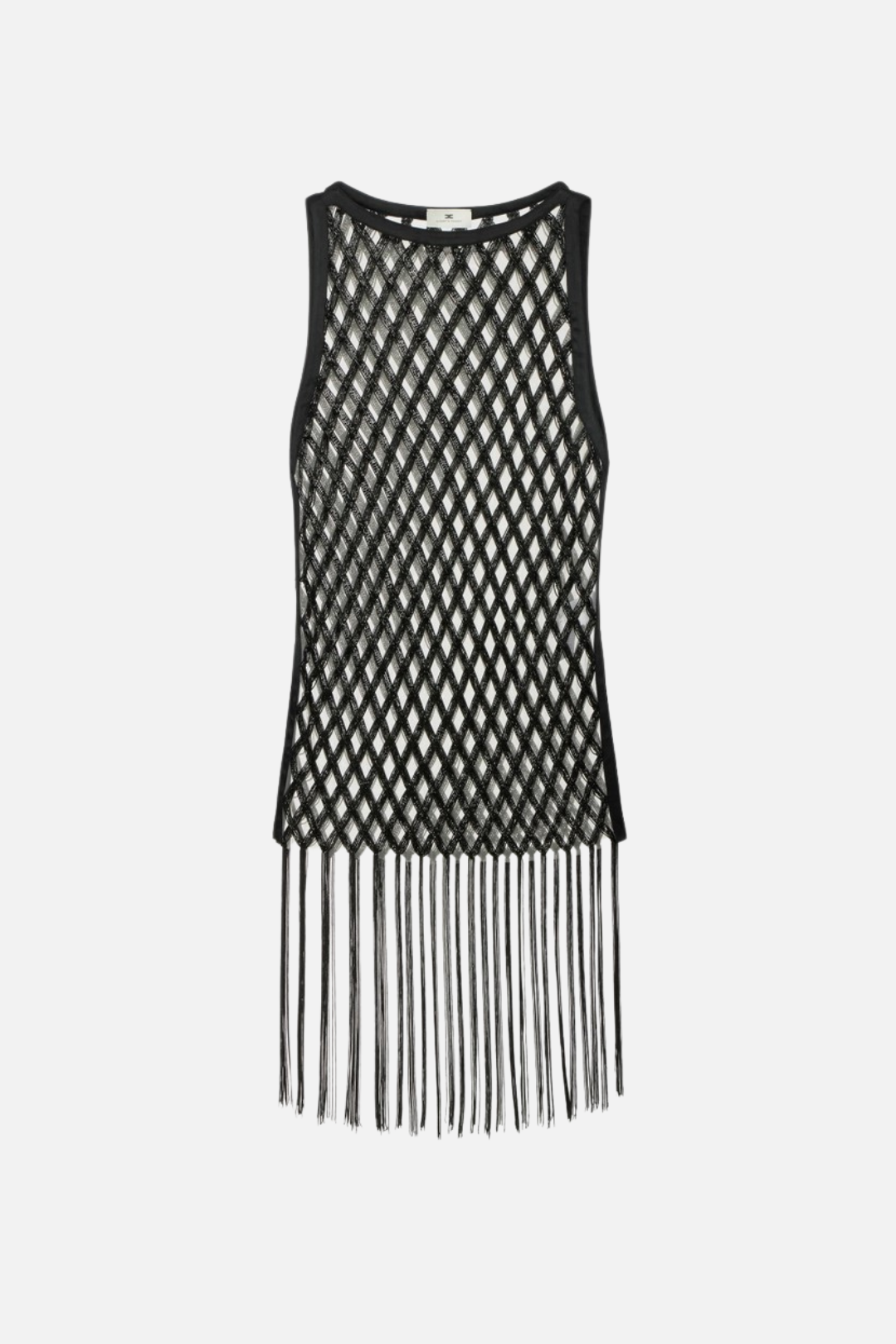 Elisabetta Franchi Top Mesh Ricamato con Frange RT12K63E2 NERO