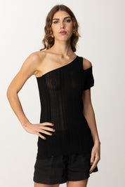 Manila Grace Top Monospalla Asimmetrico In Maglia Lurex M442VX NERO
