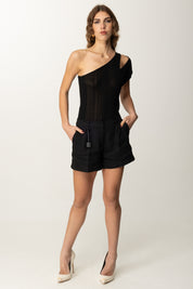 Manila Grace Top Monospalla Asimmetrico In Maglia Lurex M442VX NERO