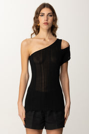 Manila Grace Top Monospalla Asimmetrico In Maglia Lurex M442VX NERO
