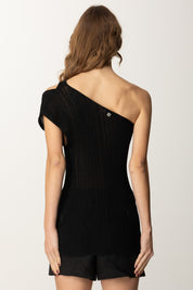 Manila Grace Top Monospalla Asimmetrico In Maglia Lurex M442VX NERO