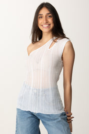 Manila Grace Top Monospalla Asimmetrico In Maglia Lurex M442VX OFF WHITE