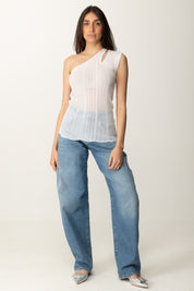 Manila Grace Top Monospalla Asimmetrico In Maglia Lurex M442VX OFF WHITE