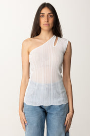 Manila Grace Top Monospalla Asimmetrico In Maglia Lurex M442VX OFF WHITE
