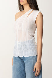 Manila Grace Top Monospalla Asimmetrico In Maglia Lurex M442VX OFF WHITE
