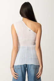 Manila Grace Top Monospalla Asimmetrico In Maglia Lurex M442VX OFF WHITE