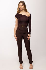 Elisabetta Franchi Top Monospalla con Cut-out e Manica Lunga MD01561E2 CACAO