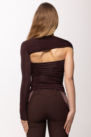 Elisabetta Franchi Top Monospalla con Cut-out e Manica Lunga MD01561E2 CACAO