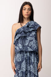 Khloe Femme Top Monospalla con Volant Tropicale A6587-M11 BLU