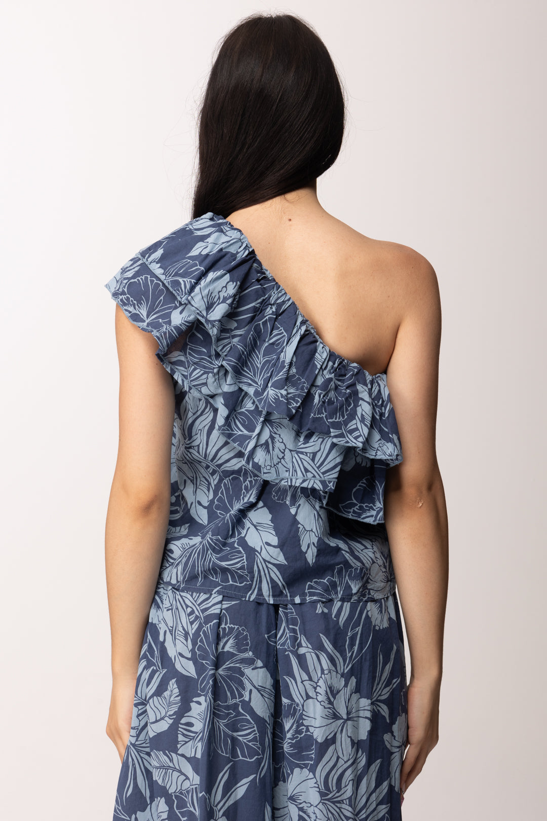 Khloe Femme Top Monospalla con Volant Tropicale A6587-M11 BLU