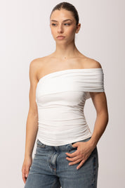Khloe Femme Top Monospalla Drappeggiato E0316 PANNA