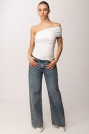 Khloe Femme Top Monospalla Drappeggiato E0316 PANNA