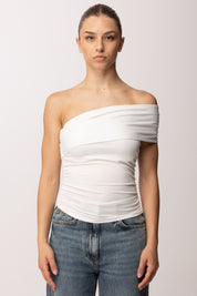 Khloe Femme Top Monospalla Drappeggiato E0316 PANNA