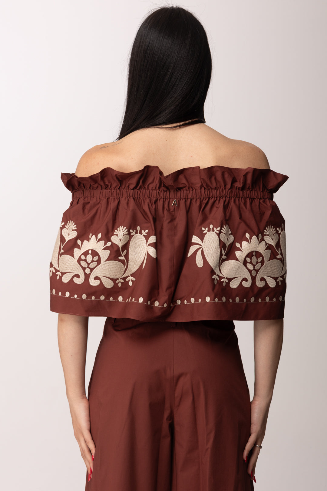 Twin-set Top Off Shoulder In Popeline con Ricamo 261AT2042 TERRA ROSSA