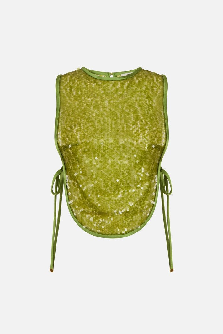 Elisabetta Franchi Top Pettorina In Organza Full Paillettes TO06362E2 ALOE