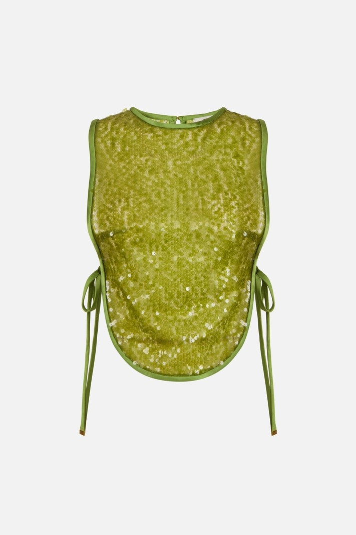 Elisabetta Franchi Top Pettorina In Organza Full Paillettes TO06362E2 ALOE