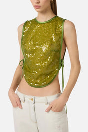 Elisabetta Franchi Top Pettorina In Organza Full Paillettes TO06362E2 ALOE