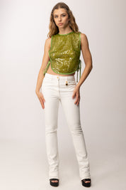 Elisabetta Franchi Top Pettorina In Organza Full Paillettes TO06362E2 ALOE