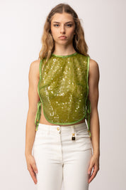 Elisabetta Franchi Top Pettorina In Organza Full Paillettes TO06362E2 ALOE