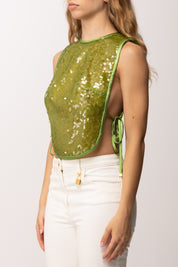 Elisabetta Franchi Top Pettorina In Organza Full Paillettes TO06362E2 ALOE