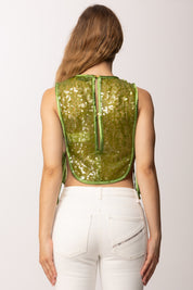 Elisabetta Franchi Top Pettorina In Organza Full Paillettes TO06362E2 ALOE
